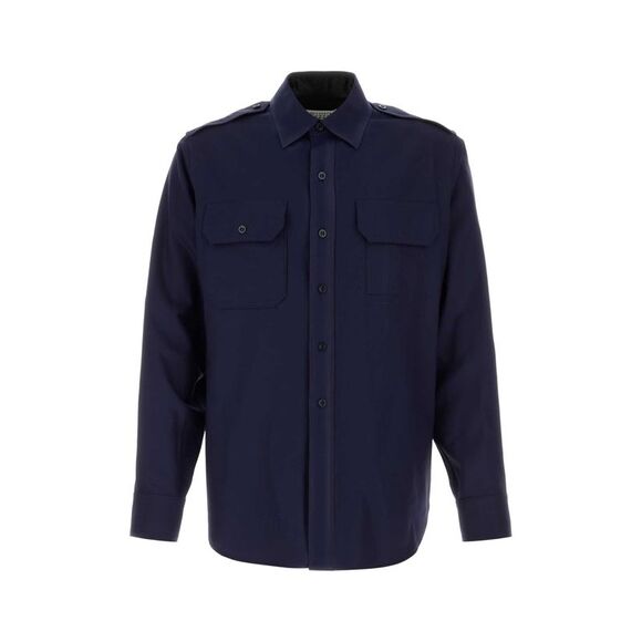 Maison Margiela Men Navy Blue Wool Shirt
